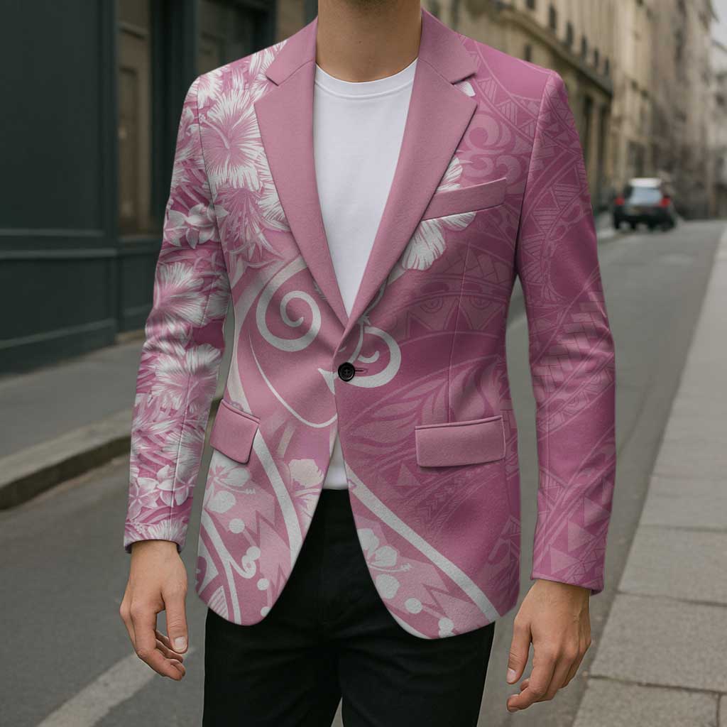 Polynesian Women's Day Blazer Pink Hibiscus Flowers With Polynesian Pattern LT05 - Polynesian Pride