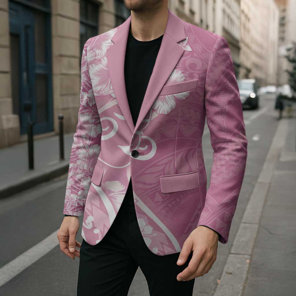 Polynesian Women's Day Blazer Pink Hibiscus Flowers With Polynesian Pattern LT05 - Polynesian Pride