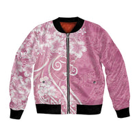Polynesian Women's Day Bomber Jacket Pink Hibiscus Flowers With Polynesian Pattern LT05 Unisex Pink - Polynesian Pride