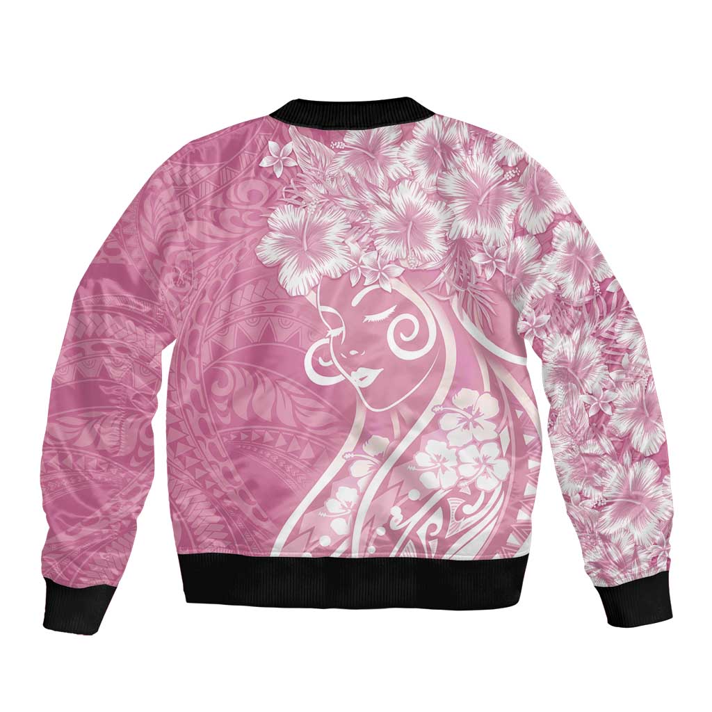 Polynesian Women's Day Bomber Jacket Pink Hibiscus Flowers With Polynesian Pattern LT05 - Polynesian Pride