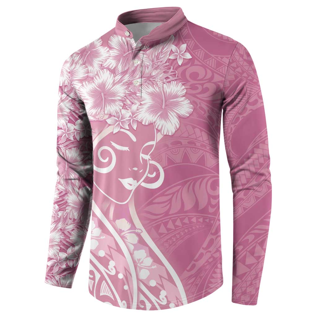 Polynesian Women's Day Button Sweatshirt Pink Hibiscus Flowers With Polynesian Pattern LT05 - Polynesian Pride