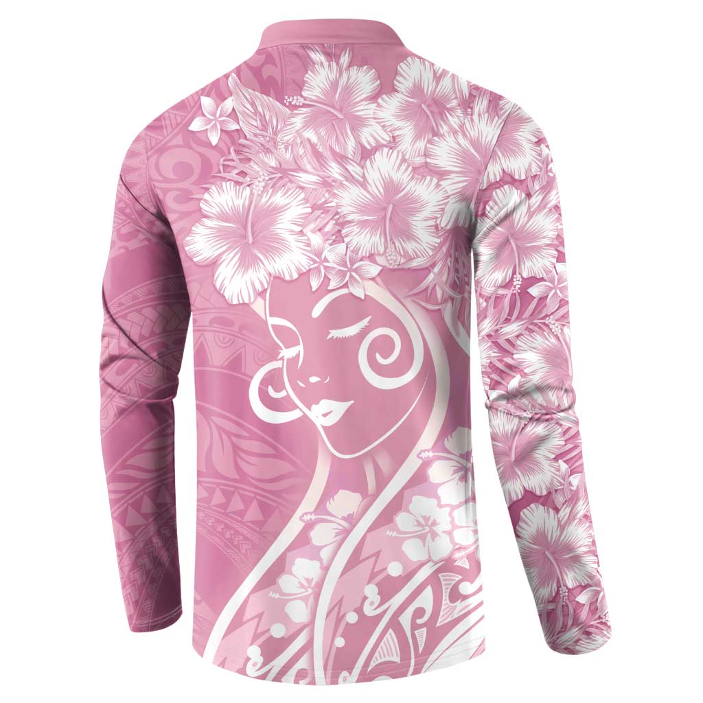 Polynesian Women's Day Button Sweatshirt Pink Hibiscus Flowers With Polynesian Pattern LT05 - Polynesian Pride