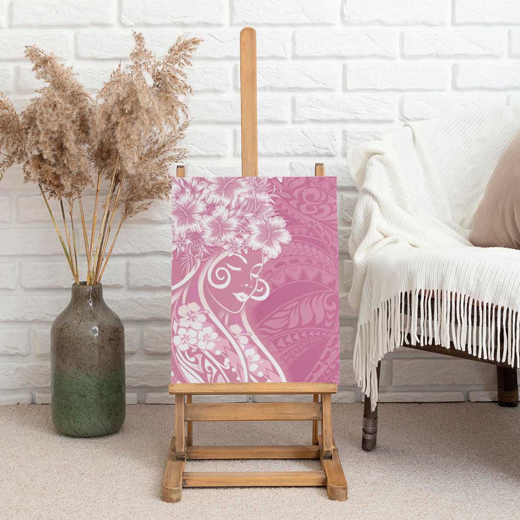 Polynesian Women's Day Canvas Wall Art Pink Hibiscus Flowers With Polynesian Pattern LT05 - Polynesian Pride