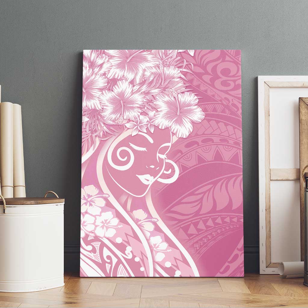 Polynesian Women's Day Canvas Wall Art Pink Hibiscus Flowers With Polynesian Pattern LT05 - Polynesian Pride