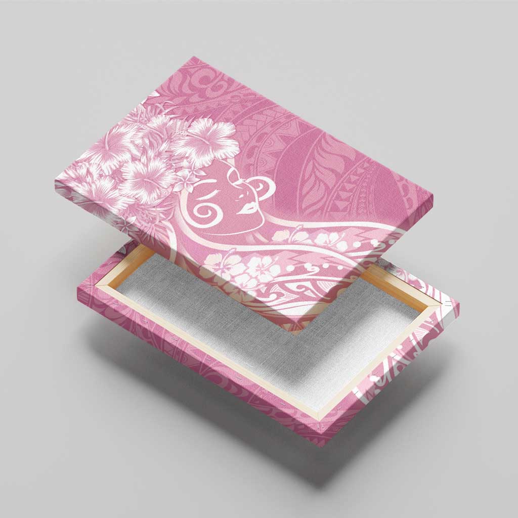 Polynesian Women's Day Canvas Wall Art Pink Hibiscus Flowers With Polynesian Pattern LT05 - Polynesian Pride