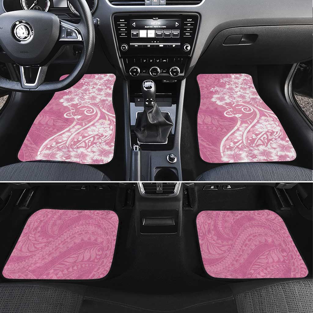 Polynesian Women's Day Car Mats Pink Hibiscus Flowers With Polynesian Pattern LT05 Set 4pcs Pink - Polynesian Pride
