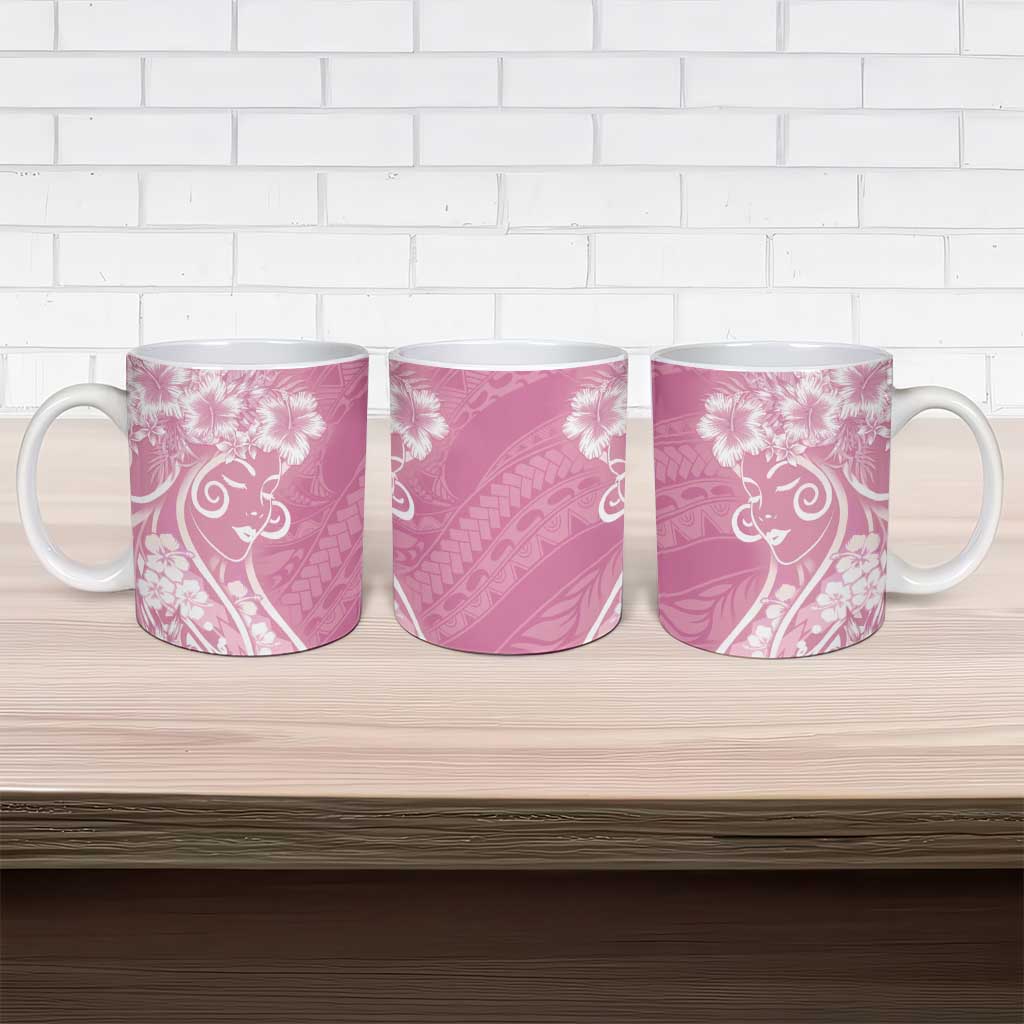 Polynesian Women's Day Ceramic Mug Pink Hibiscus Flowers With Polynesian Pattern LT05 - Polynesian Pride