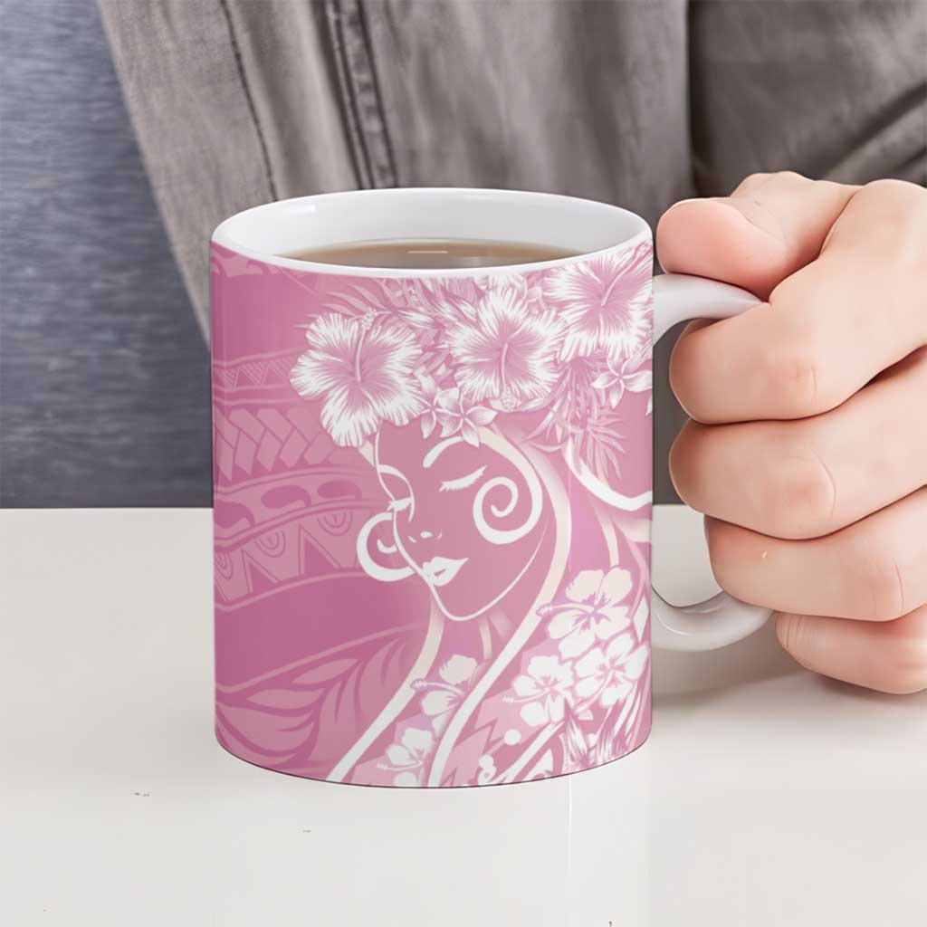Polynesian Women's Day Ceramic Mug Pink Hibiscus Flowers With Polynesian Pattern LT05 - Polynesian Pride