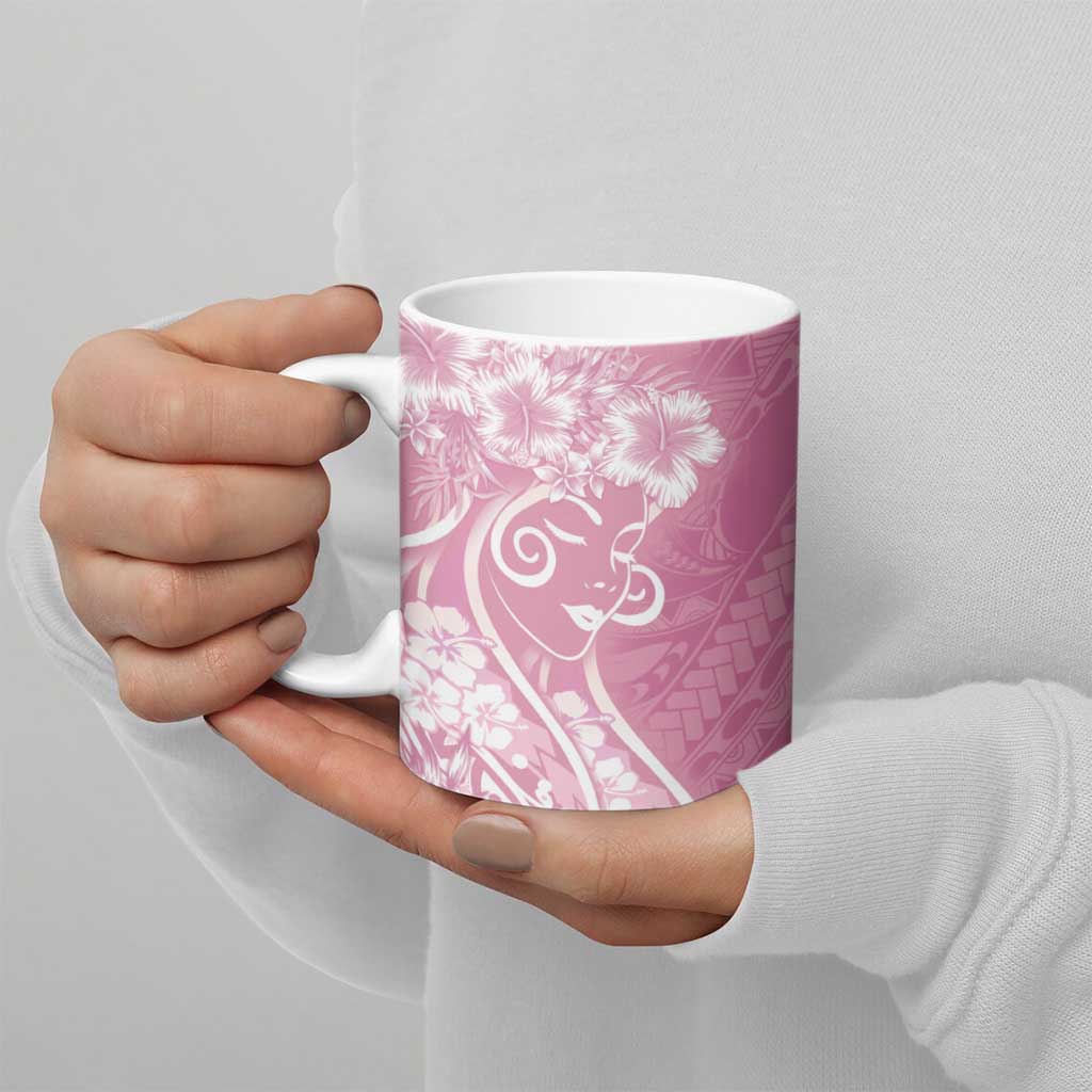 Polynesian Women's Day Ceramic Mug Pink Hibiscus Flowers With Polynesian Pattern LT05 - Polynesian Pride