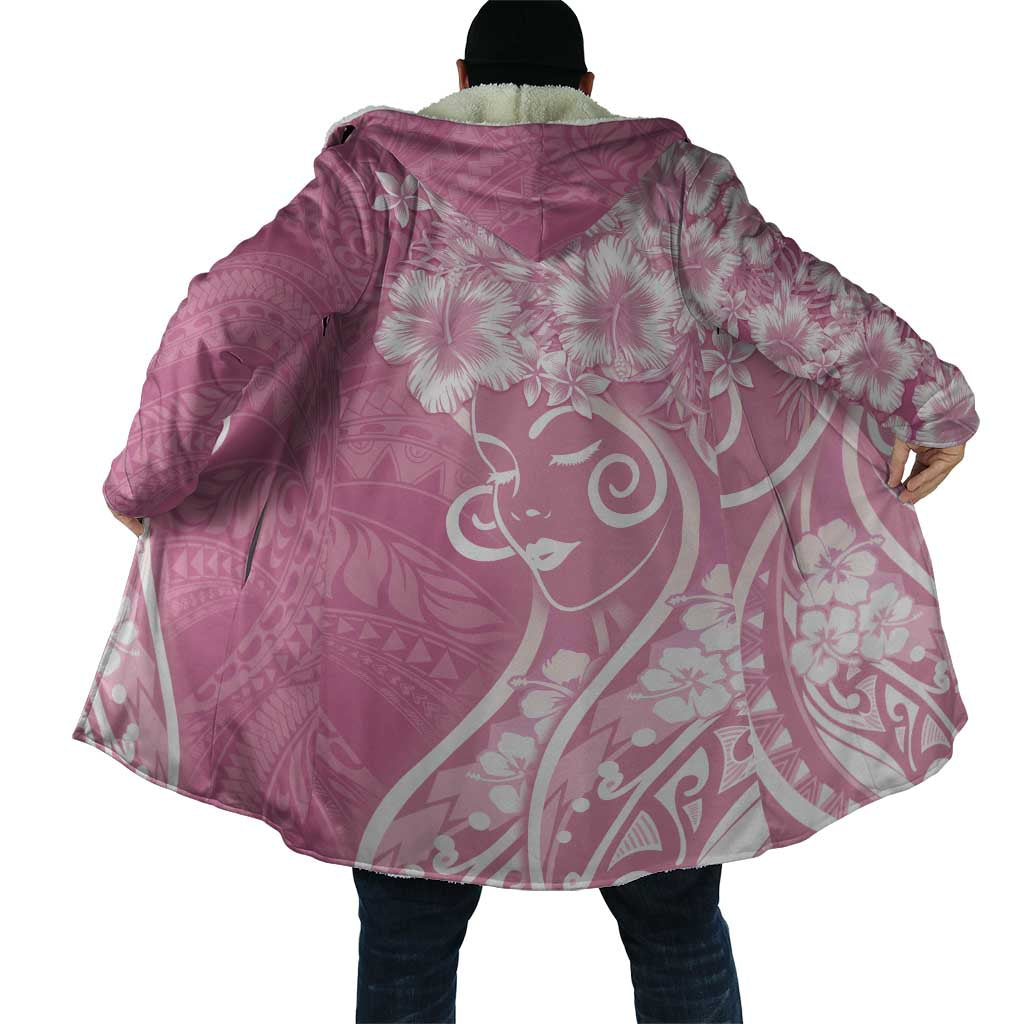 Polynesian Women's Day Cloak Pink Hibiscus Flowers With Polynesian Pattern LT05 - Polynesian Pride