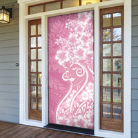 Polynesian Women's Day Door Cover Pink Hibiscus Flowers With Polynesian Pattern LT05 - Polynesian Pride