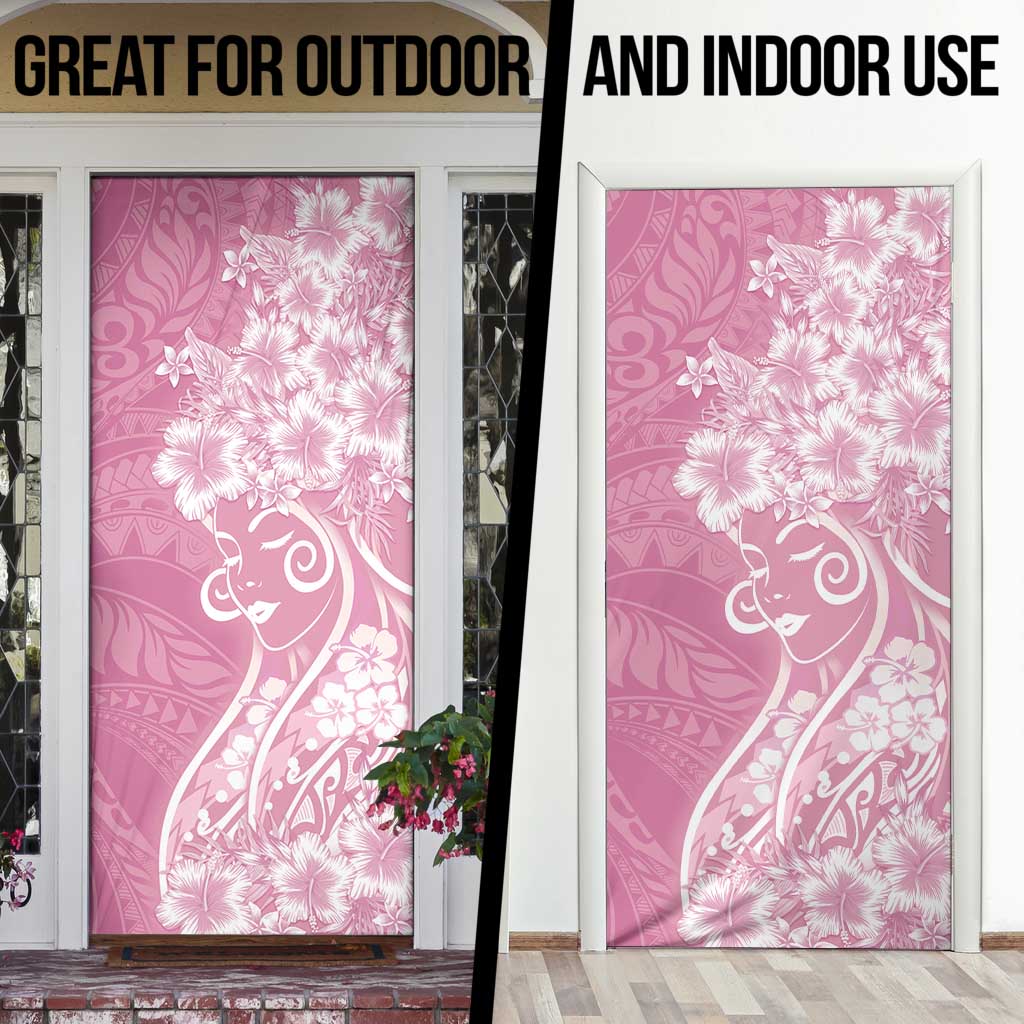 Polynesian Women's Day Door Cover Pink Hibiscus Flowers With Polynesian Pattern LT05 - Polynesian Pride