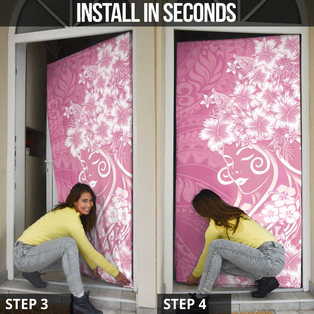 Polynesian Women's Day Door Cover Pink Hibiscus Flowers With Polynesian Pattern LT05 - Polynesian Pride