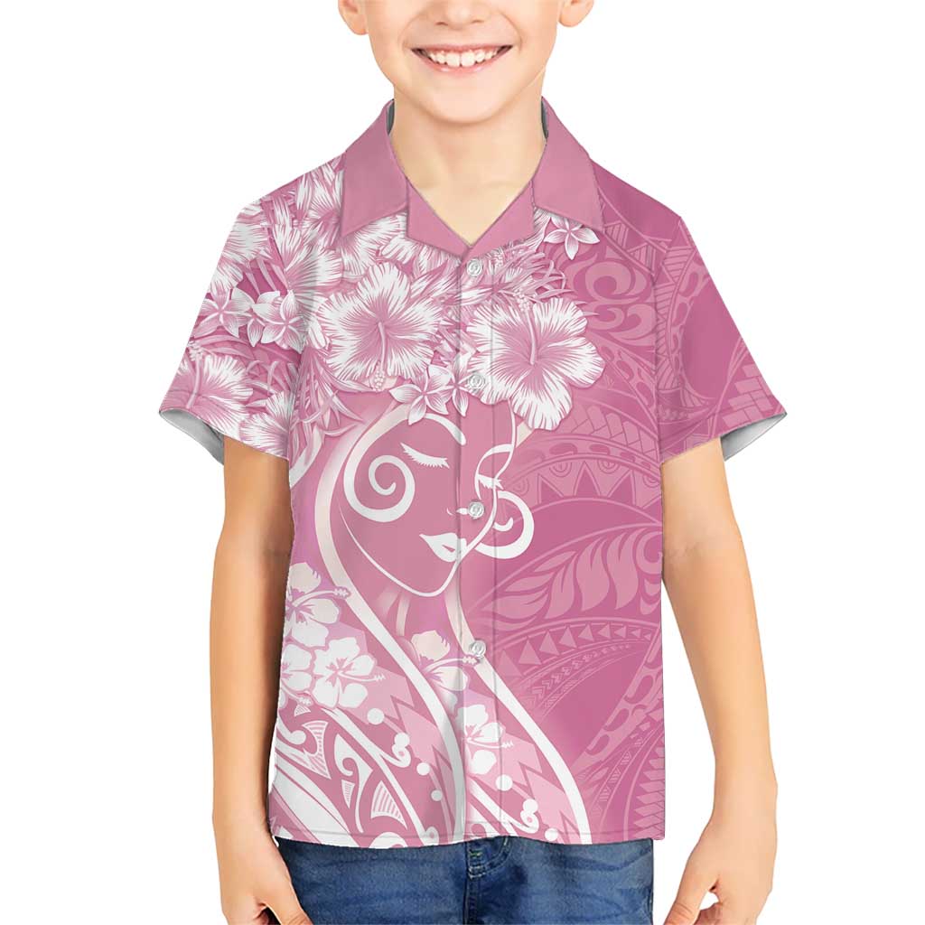 Polynesian Women's Day Family Matching Long Sleeve Bodycon Dress and Hawaiian Shirt Pink Hibiscus Flowers With Polynesian Pattern