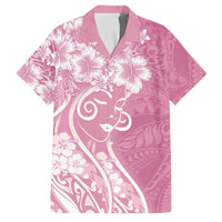 Polynesian Women's Day Family Matching Mermaid Dress and Hawaiian Shirt Pink Hibiscus Flowers With Polynesian Pattern