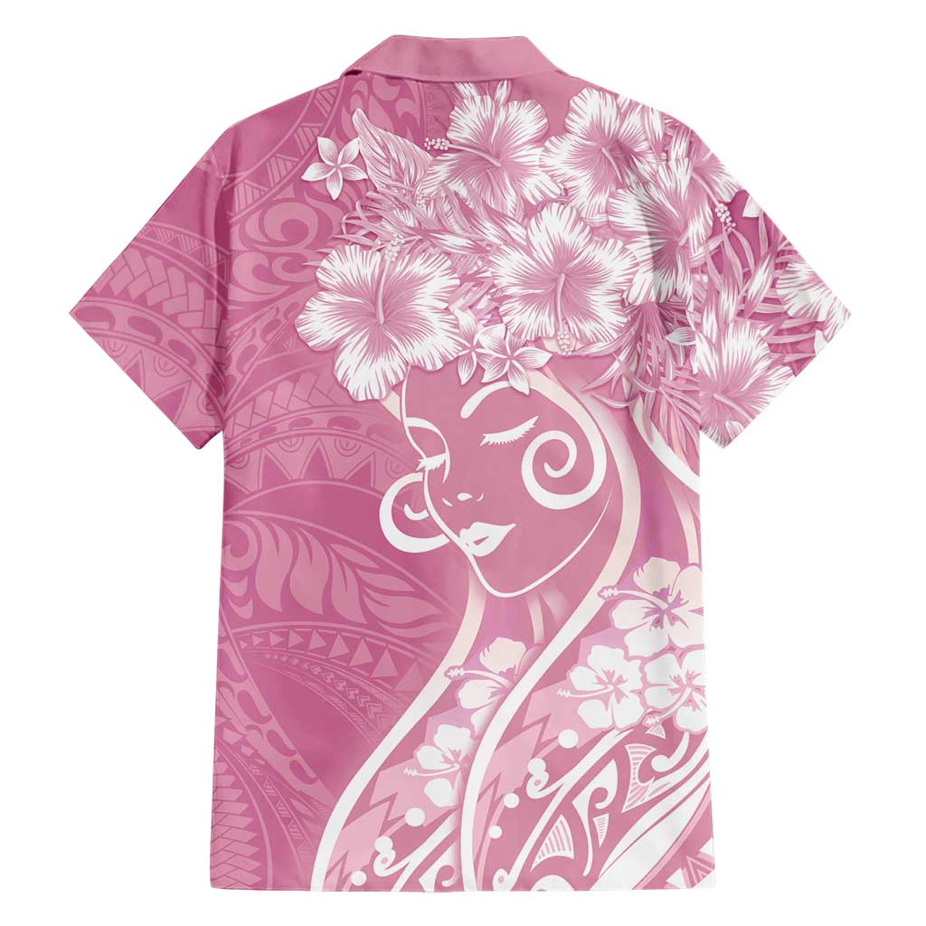 Polynesian Women's Day Family Matching Mermaid Dress and Hawaiian Shirt Pink Hibiscus Flowers With Polynesian Pattern
