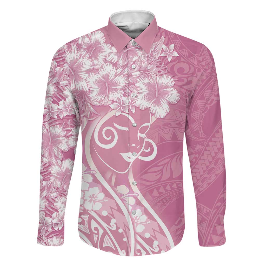 Polynesian Women's Day Family Matching Off Shoulder Maxi Dress and Hawaiian Shirt Pink Hibiscus Flowers With Polynesian Pattern