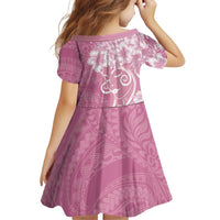 Polynesian Women's Day Family Matching Summer Maxi Dress and Hawaiian Shirt Pink Hibiscus Flowers With Polynesian Pattern