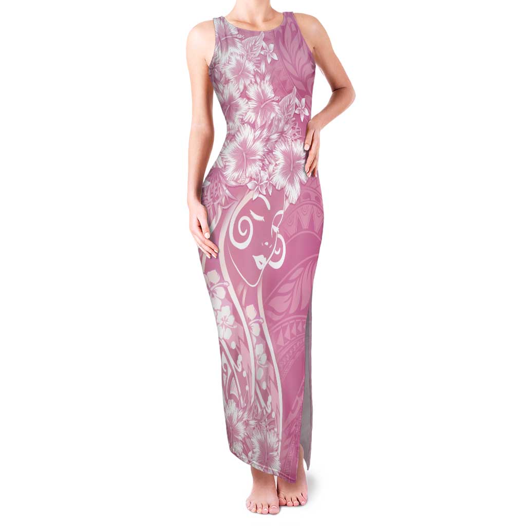 Polynesian Women's Day Family Matching Tank Maxi Dress and Hawaiian Shirt Pink Hibiscus Flowers With Polynesian Pattern