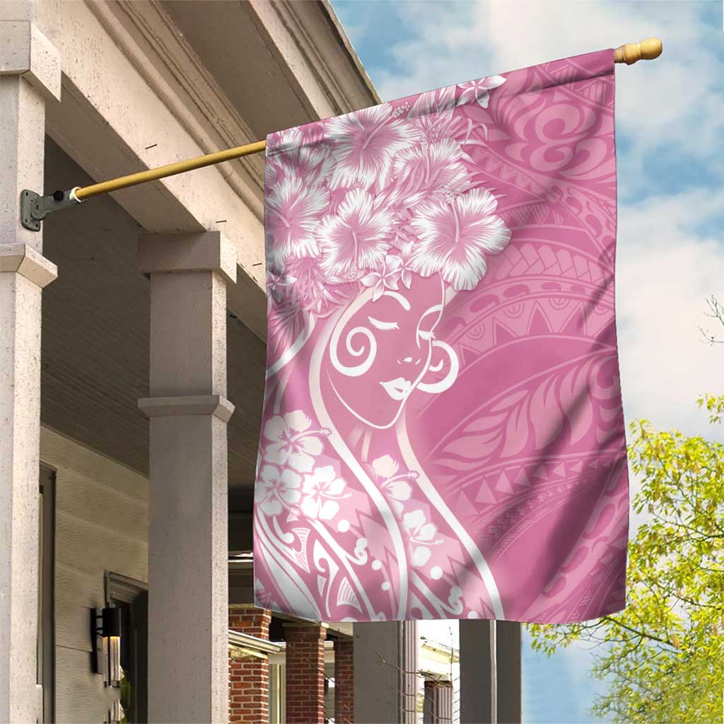 Polynesian Women's Day Garden Flag Pink Hibiscus Flowers With Polynesian Pattern LT05 House Flag Pink - Polynesian Pride