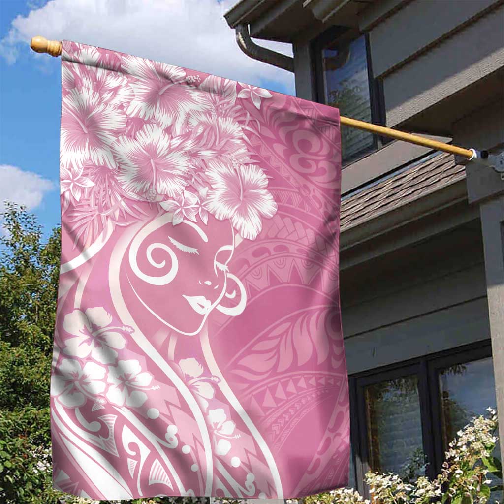 Polynesian Women's Day Garden Flag Pink Hibiscus Flowers With Polynesian Pattern LT05 - Polynesian Pride