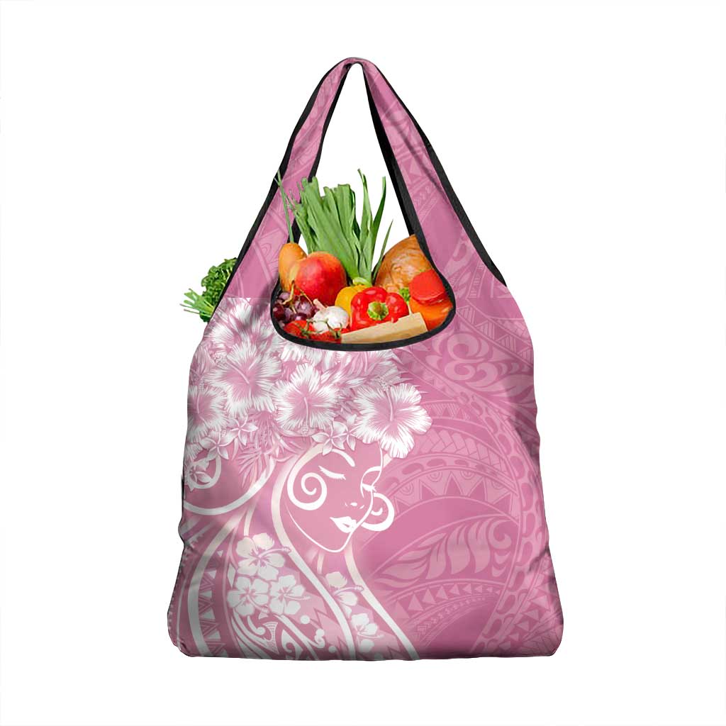 Polynesian Women's Day Grocery Bag Pink Hibiscus Flowers With Polynesian Pattern LT05 1-pack One Size Pink - Polynesian Pride