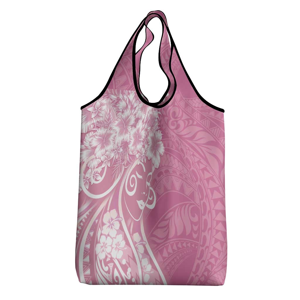 Polynesian Women's Day Grocery Bag Pink Hibiscus Flowers With Polynesian Pattern LT05 - Polynesian Pride
