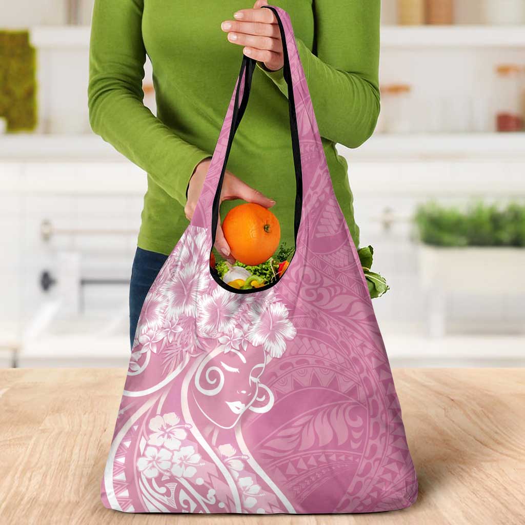 Polynesian Women's Day Grocery Bag Pink Hibiscus Flowers With Polynesian Pattern LT05 - Polynesian Pride