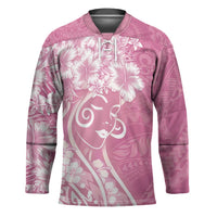 Polynesian Women's Day Hockey Jersey Pink Hibiscus Flowers With Polynesian Pattern
