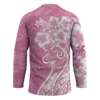 Polynesian Women's Day Hockey Jersey Pink Hibiscus Flowers With Polynesian Pattern