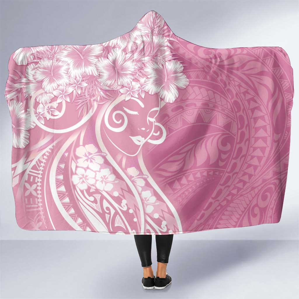 Polynesian Women's Day Hooded Blanket Pink Hibiscus Flowers With Polynesian Pattern LT05 One Size Pink - Polynesian Pride