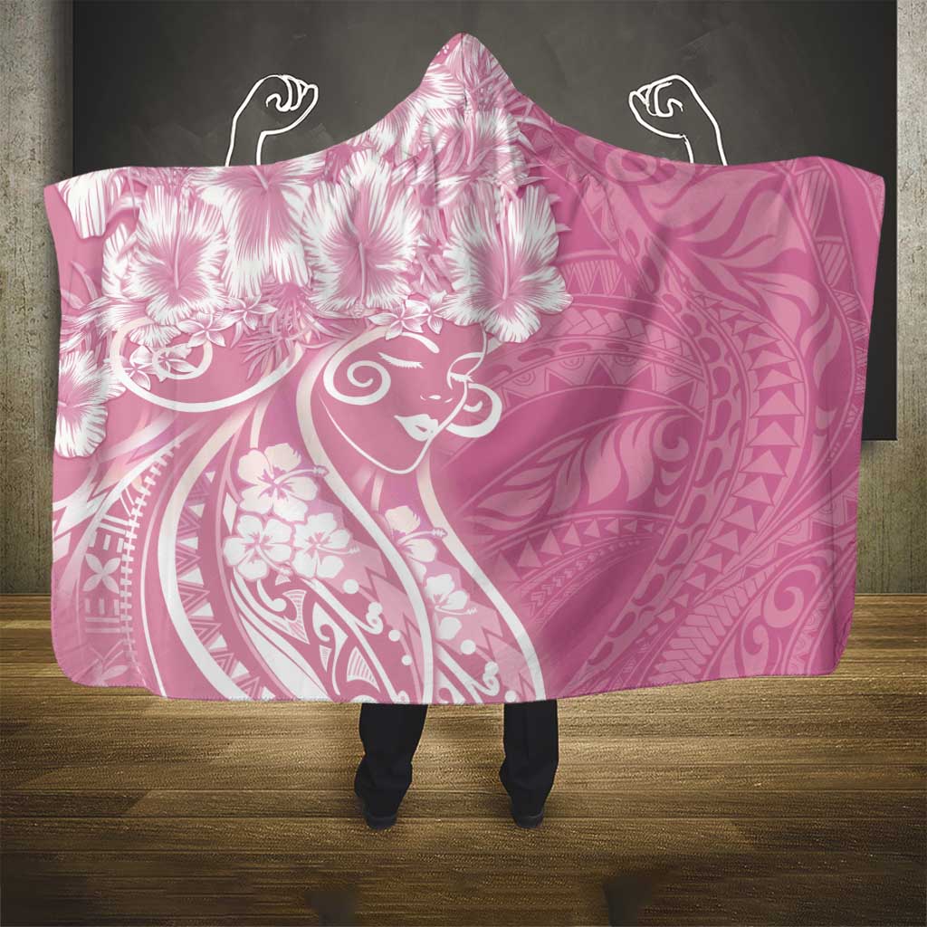 Polynesian Women's Day Hooded Blanket Pink Hibiscus Flowers With Polynesian Pattern LT05 - Polynesian Pride