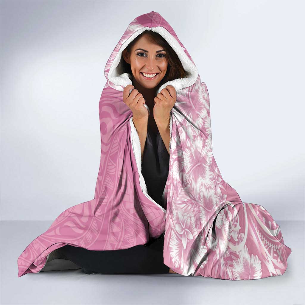 Polynesian Women's Day Hooded Blanket Pink Hibiscus Flowers With Polynesian Pattern LT05 - Polynesian Pride