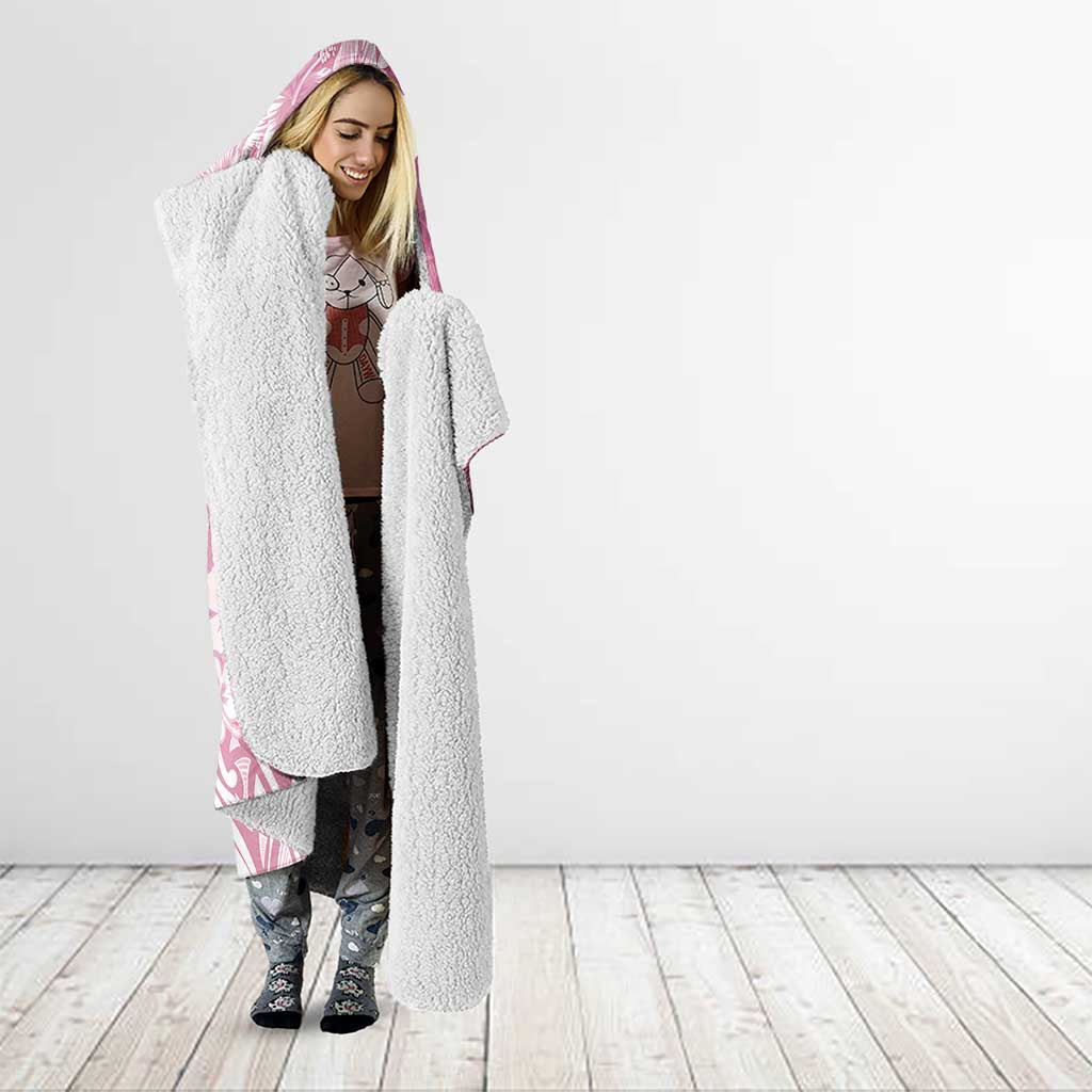 Polynesian Women's Day Hooded Blanket Pink Hibiscus Flowers With Polynesian Pattern LT05 - Polynesian Pride