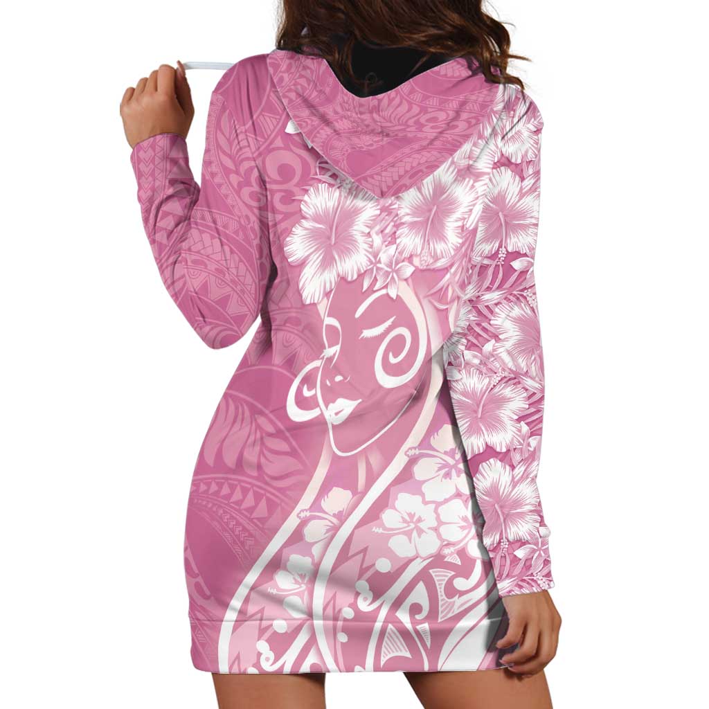 Polynesian Women's Day Hoodie Dress Pink Hibiscus Flowers With Polynesian Pattern LT05 - Polynesian Pride