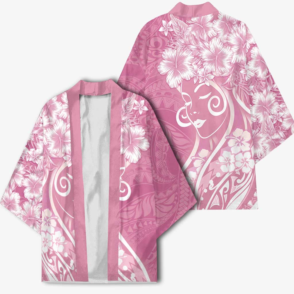 Polynesian Women's Day Kimono Pink Hibiscus Flowers With Polynesian Pattern LT05 - Polynesian Pride