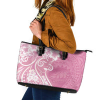 Polynesian Women's Day Leather Tote Bag Pink Hibiscus Flowers With Polynesian Pattern LT05 Pink - Polynesian Pride