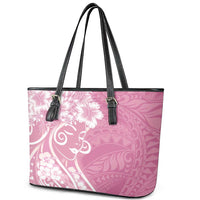 Polynesian Women's Day Leather Tote Bag Pink Hibiscus Flowers With Polynesian Pattern LT05 - Polynesian Pride