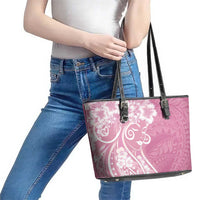 Polynesian Women's Day Leather Tote Bag Pink Hibiscus Flowers With Polynesian Pattern LT05 - Polynesian Pride