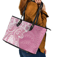 Polynesian Women's Day Leather Tote Bag Pink Hibiscus Flowers With Polynesian Pattern LT05 - Polynesian Pride