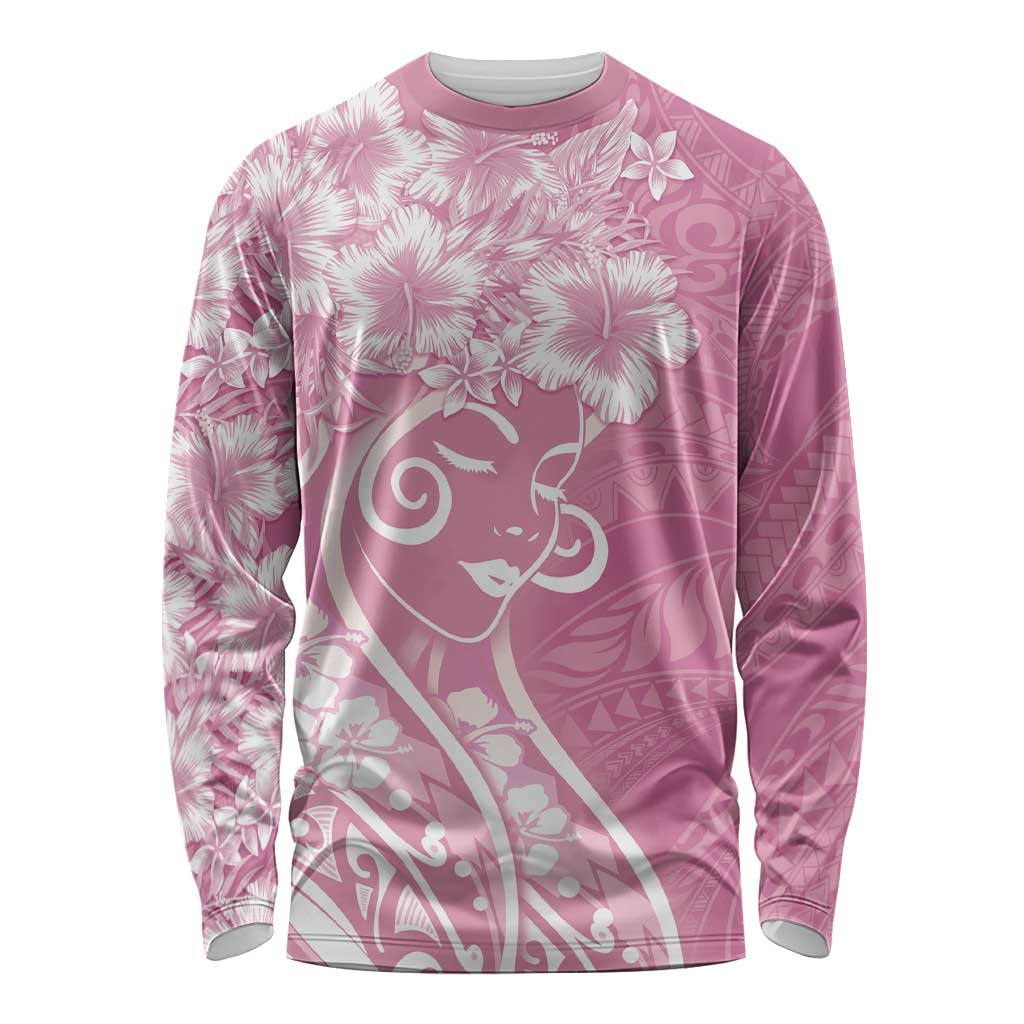 Polynesian Women's Day Long Sleeve Shirt Pink Hibiscus Flowers With Polynesian Pattern LT05 Unisex Pink - Polynesian Pride