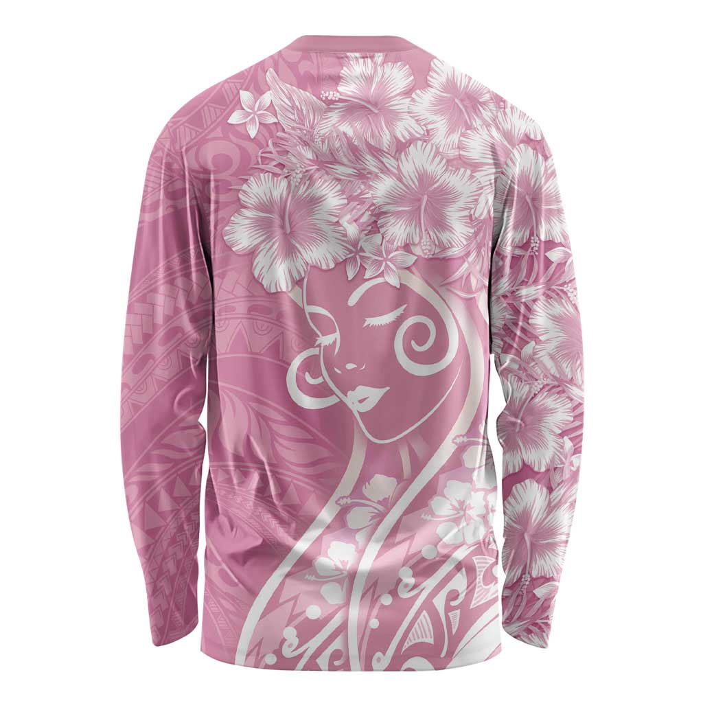 Polynesian Women's Day Long Sleeve Shirt Pink Hibiscus Flowers With Polynesian Pattern LT05 - Polynesian Pride