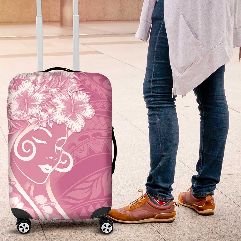 Polynesian Women's Day Luggage Cover Pink Hibiscus Flowers With Polynesian Pattern LT05 Pink - Polynesian Pride