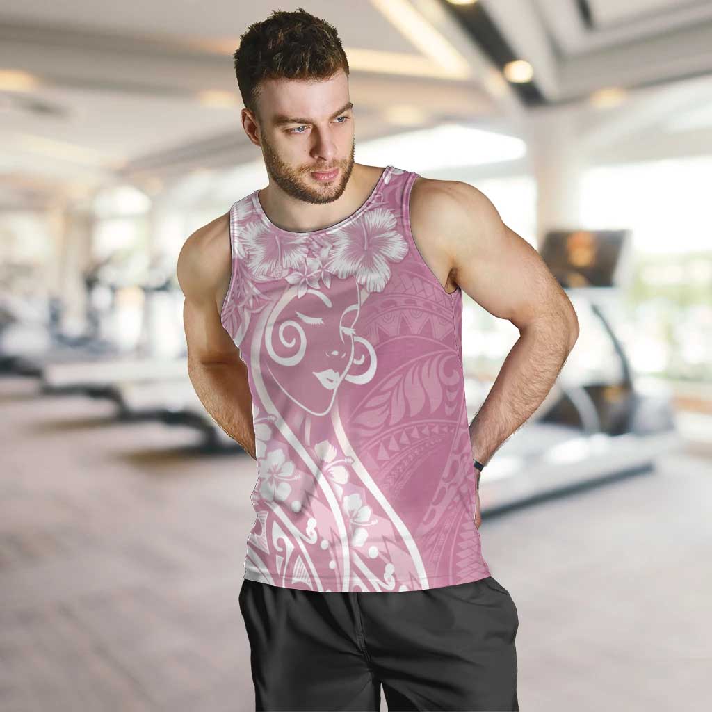 Polynesian Women's Day Men Tank Top Pink Hibiscus Flowers With Polynesian Pattern LT05 Pink - Polynesian Pride