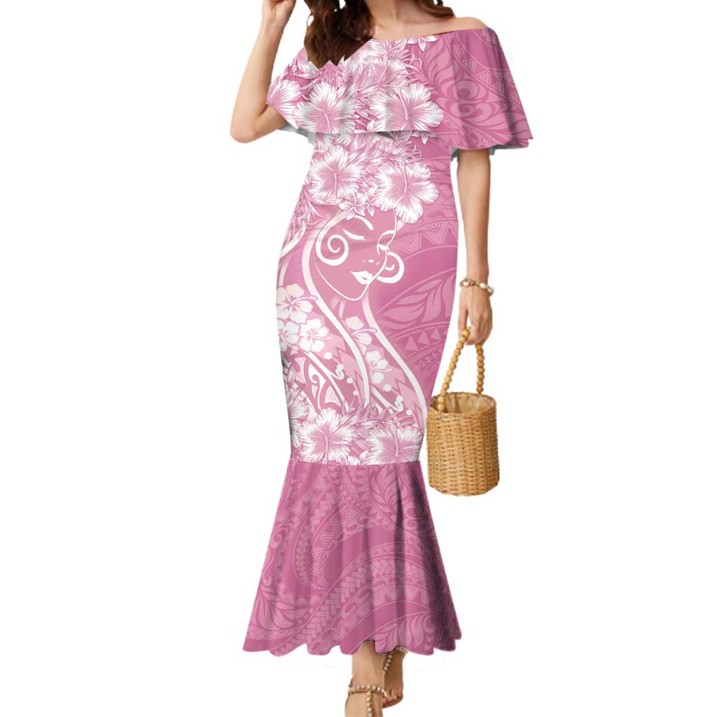 Polynesian Women's Day Mermaid Dress Pink Hibiscus Flowers With Polynesian Pattern LT05 Women Pink - Polynesian Pride