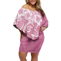Polynesian Women's Day Off Shoulder Short Dress Pink Hibiscus Flowers With Polynesian Pattern LT05 Women Pink - Polynesian Pride