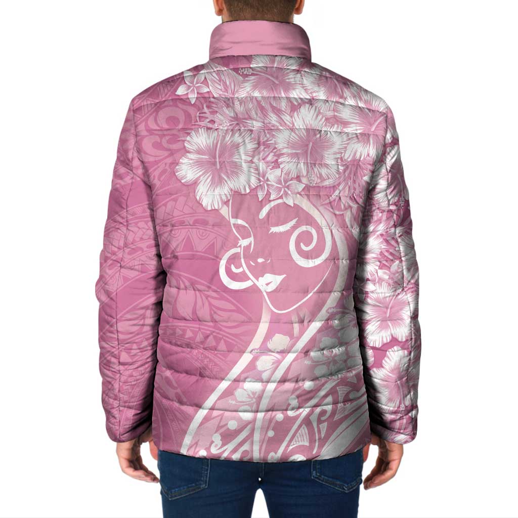 Polynesian Women's Day Padded Jacket Pink Hibiscus Flowers With Polynesian Pattern LT05 - Polynesian Pride
