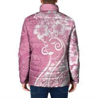 Polynesian Women's Day Padded Jacket Pink Hibiscus Flowers With Polynesian Pattern LT05 - Polynesian Pride