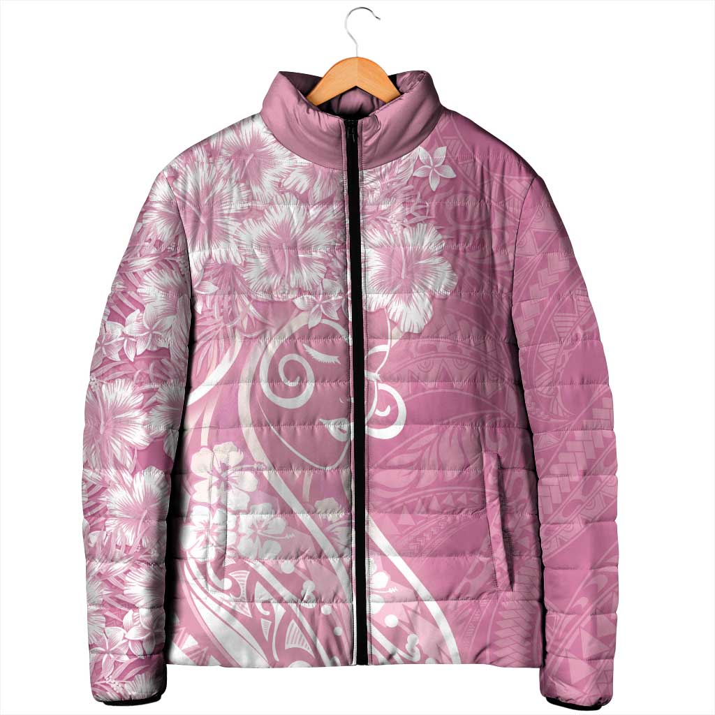 Polynesian Women's Day Padded Jacket Pink Hibiscus Flowers With Polynesian Pattern LT05 - Polynesian Pride