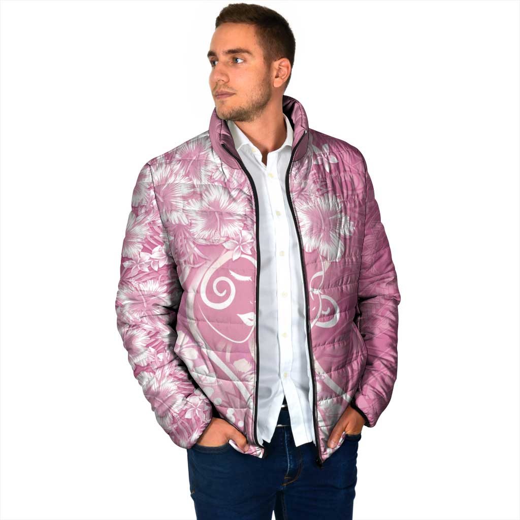 Polynesian Women's Day Padded Jacket Pink Hibiscus Flowers With Polynesian Pattern LT05 - Polynesian Pride